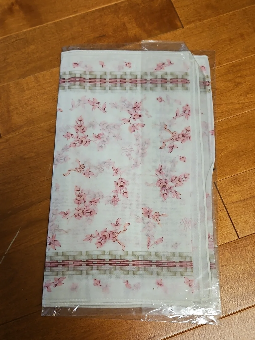 NEW-Longaberger HORIZON of HOPE Scarf w/Pink Floral and Geometric Border